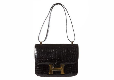 エルメス コンスタンス ブラック クロコダイル スキン レザー ショルダー バッグ   HERMES Constance Black Crocodile Skin Leather Shoulder Bag