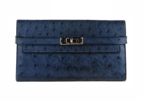 エルメス ケリー オーストリッチ スキン ブルーロイ 長財布 HERMES Kelly Ostrich Skin BLEU ROY Long Wallet