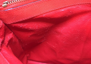 バッグ・財布の内側やポケットなどにべたつきやカビ、剥がれがある