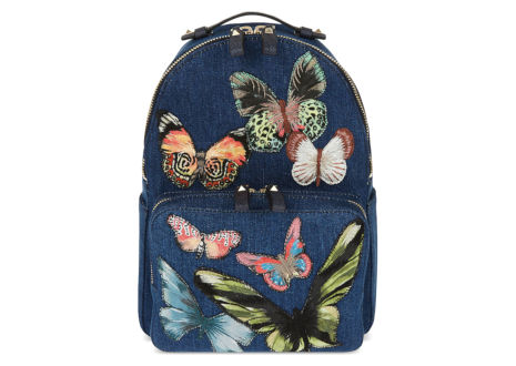 ヴァレンティノ 蝶刺繍入りデニム バックパック  VALENTINO EMBROIDERED BUTTERFLY DENIM BACKPACK